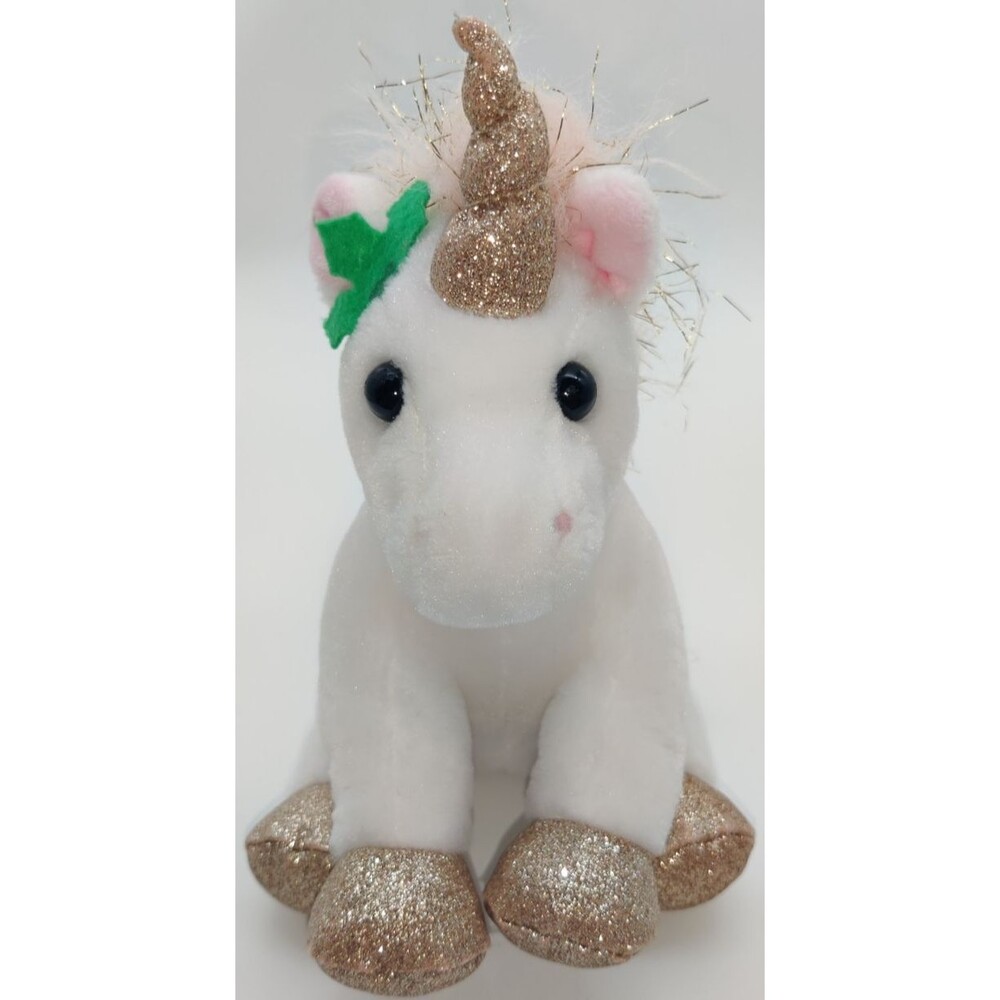 Frankford 7" White Unicorn Plush Glitter Hooves Horn Pink Mane Stuffed Animal